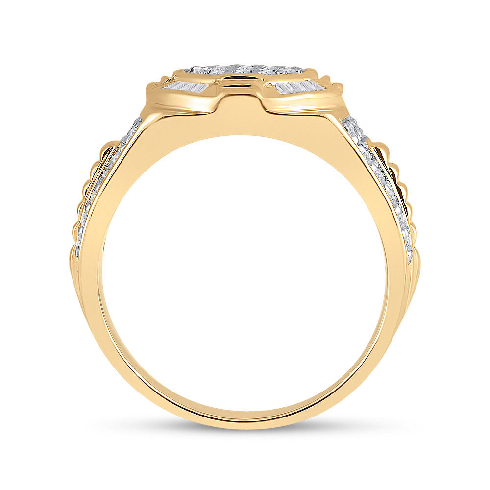 10K Yellow Gold Mens Round Diamond Circle Cluster Ring 1 Cttw, Mens Size: 7-13