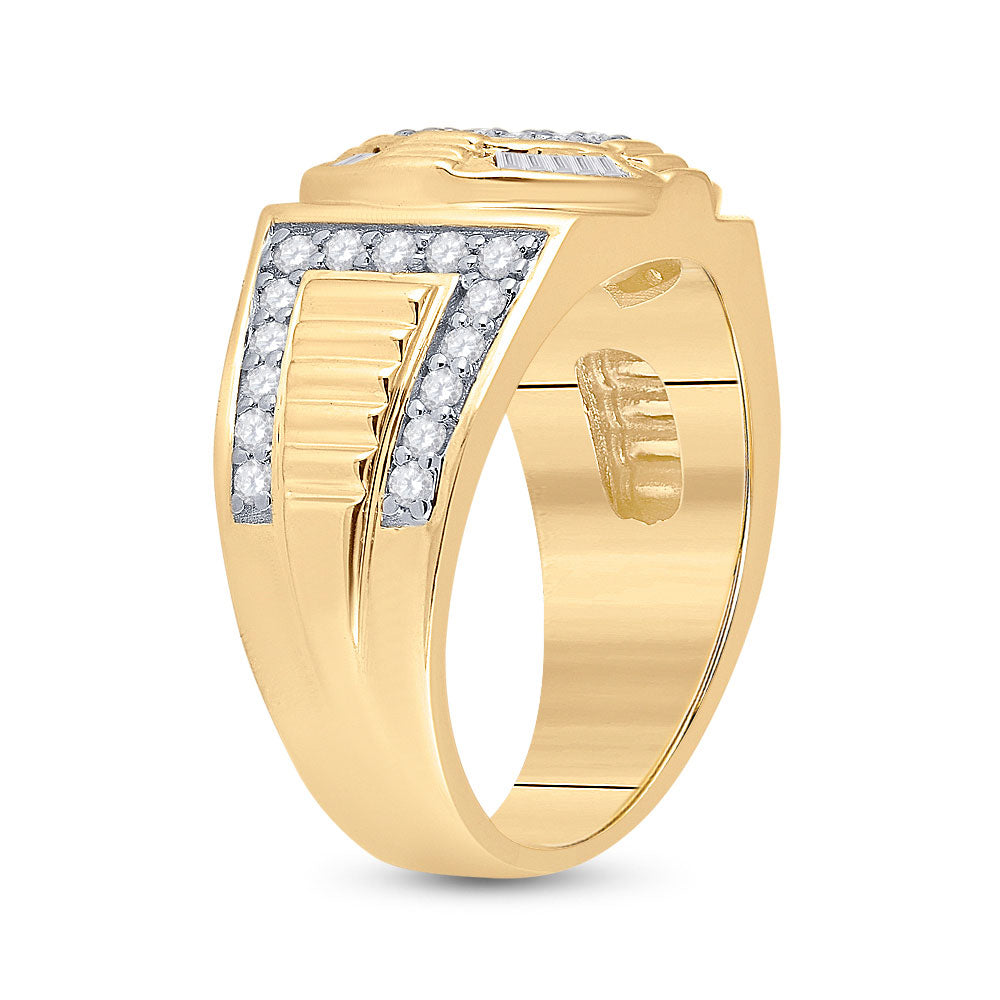 10K Yellow Gold Mens Round Diamond Circle Cluster Ring 1 Cttw, Mens Size: 7-13