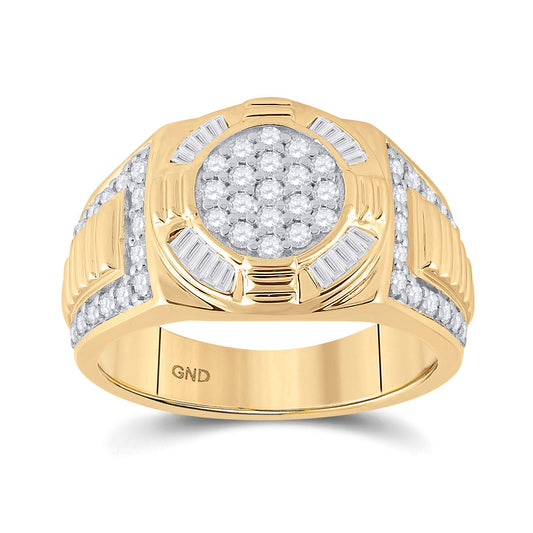 10K Yellow Gold Mens Round Diamond Circle Cluster Ring 1 Cttw, Mens Size: 7-13
