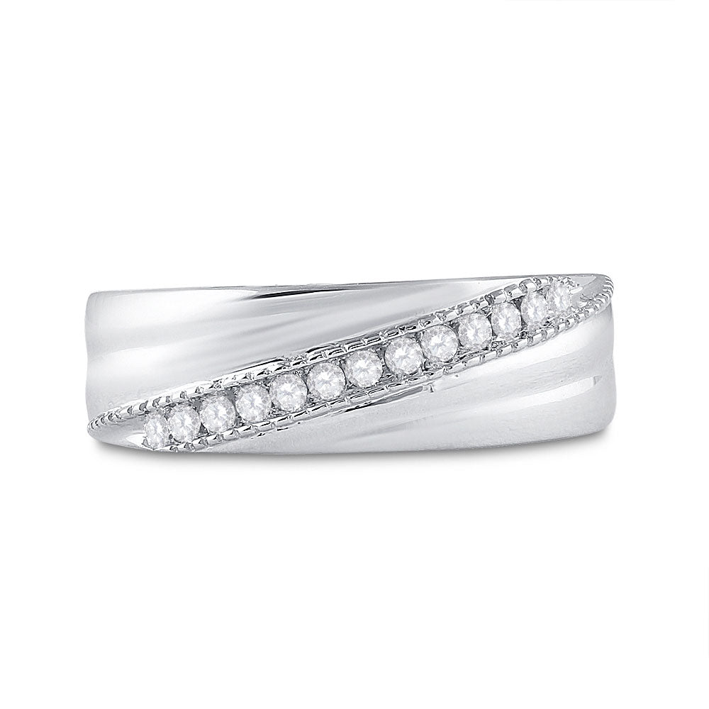 Sterling Silver Mens Round Diamond Wedding Diagonal Row Band Ring 1/5 Cttw, Mens Size: 7-13