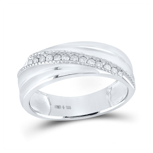 Sterling Silver Mens Round Diamond Wedding Diagonal Row Band Ring 1/5 Cttw, Mens Size: 7-13