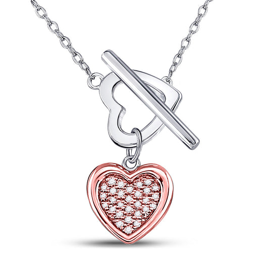 Sterling Silver Womens Round Diamond Fashion Heart Necklace 1/10 Cttw, Length: 16.97 In