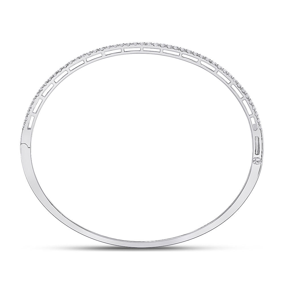 14K White Gold Womens Round Diamond Stackable Bangle Bracelet 1 Cttw