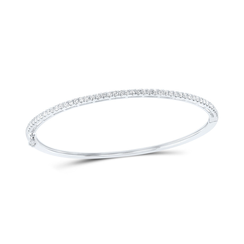 14K White Gold Womens Round Diamond Stackable Bangle Bracelet 1 Cttw