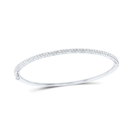 14K White Gold Womens Round Diamond Stackable Bangle Bracelet 1 Cttw