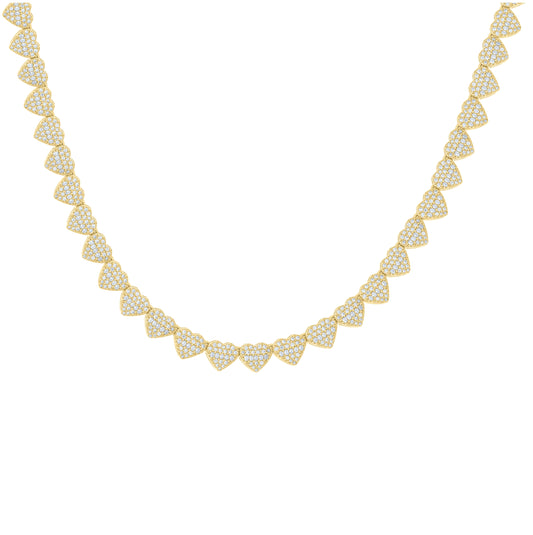 Sterling Silver Yellow-Tone Womens Moissanite Heart Tennis Necklace 16 Inches– Elegant Jewelry Gift for Birthday, Anniversary, Engagement, Wedding