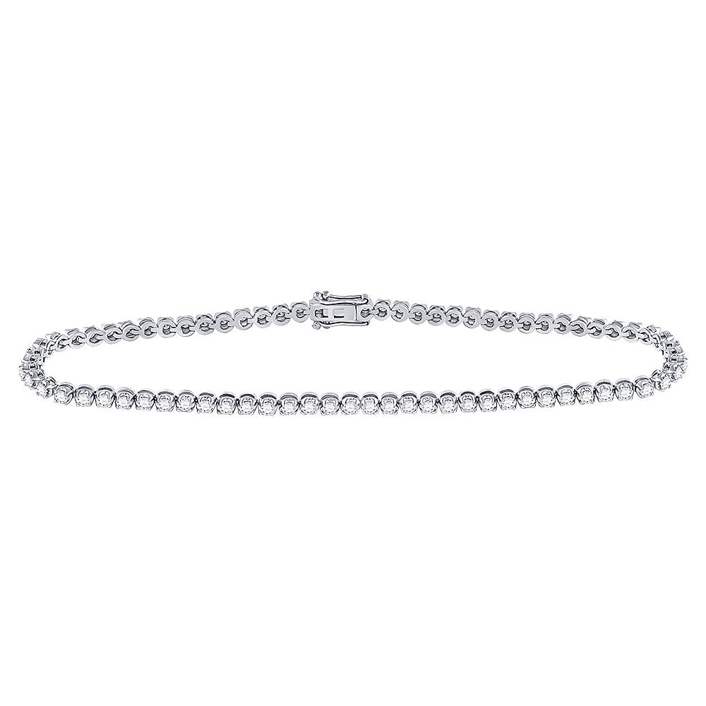 10K White Gold Womens Round Diamond Studded Tennis Bracelet 1-1/5 Cttw