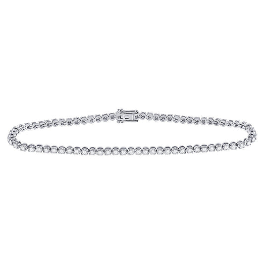 10K White Gold Womens Round Diamond Studded Tennis Bracelet 1-1/5 Cttw