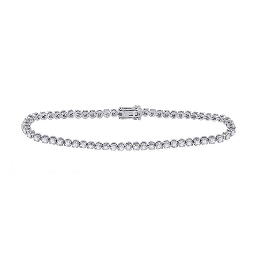10K White Gold Womens Round Diamond Studded Tennis Bracelet 2 Cttw