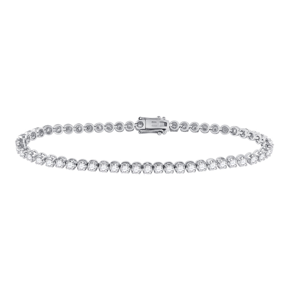 14K White Gold Womens Round Diamond Studded Tennis Bracelet 3 Cttw