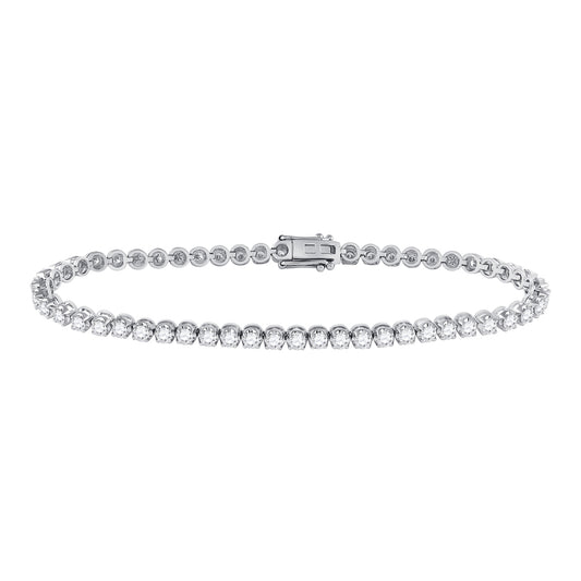 14K White Gold Womens Round Diamond Studded Tennis Bracelet 3 Cttw