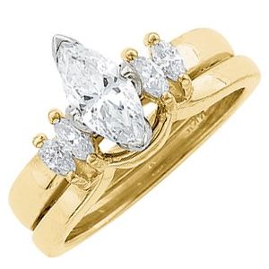 14K Yellow Gold Marquise 4 X 2 Mm 1/4 Ctw Natural Diamond Ring Guard Size 6