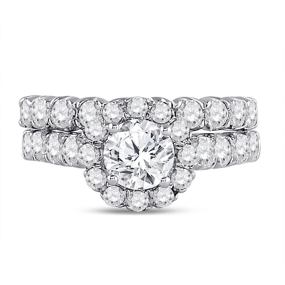 14K White Gold Round Diamond Bridal Wedding Ring Band Set 2 Cttw, Womens Size: 5-10