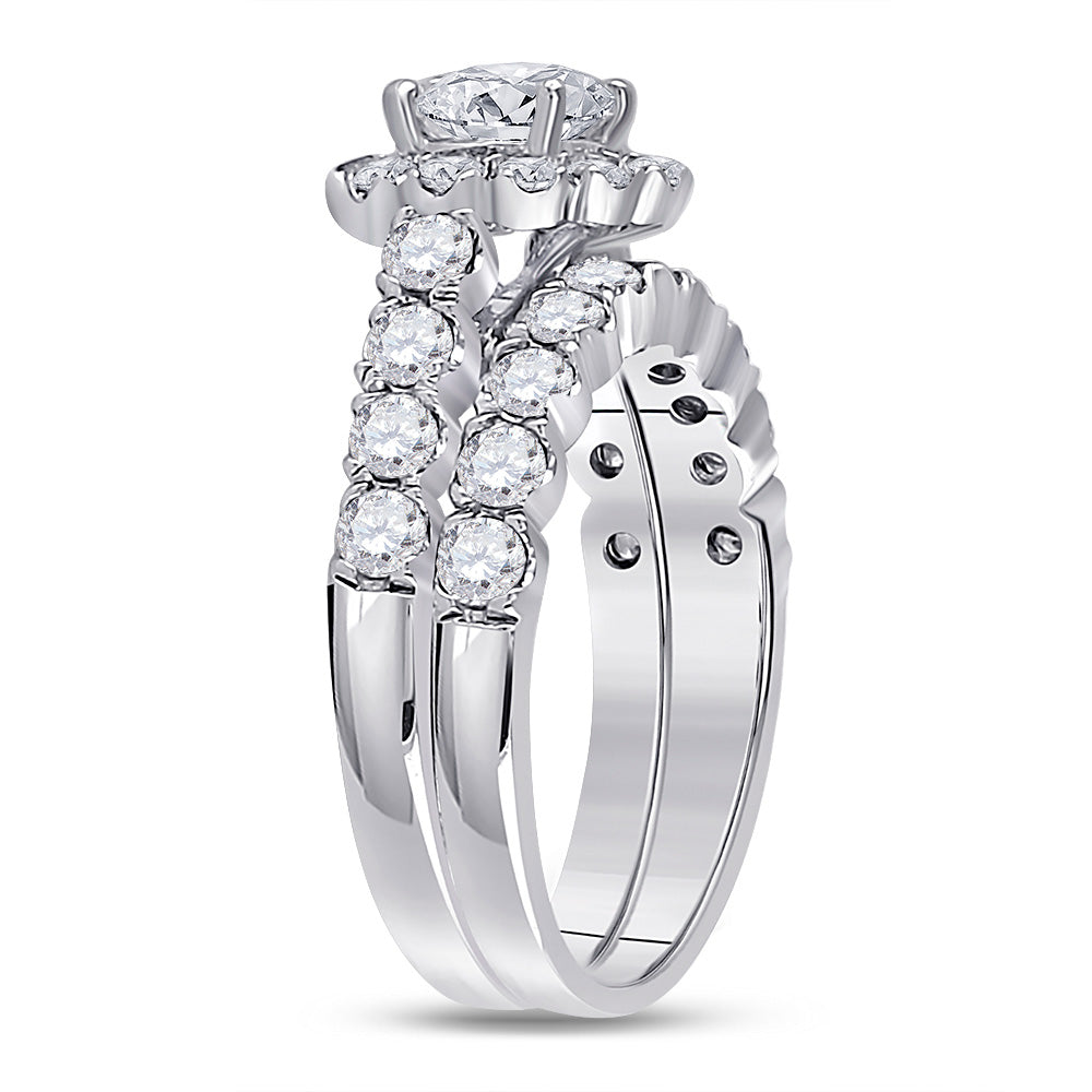 14K White Gold Round Diamond Bridal Wedding Ring Band Set 2 Cttw, Womens Size: 5-10