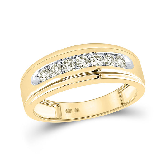 14K Yellow Gold Mens Round Diamond Wedding Single Row Band Ring 1/2 Cttw, Mens Size: 7-13