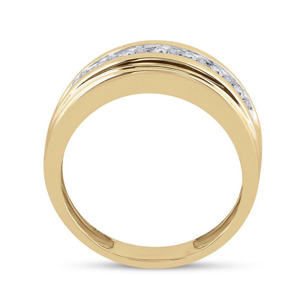 14K Yellow Gold Mens Round Diamond Wedding Band Ring 7/8 Cttw, Mens Size: 7-13