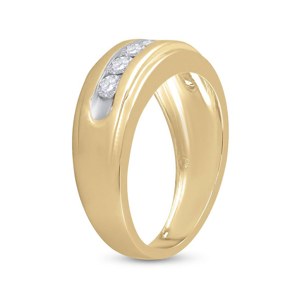 14K Yellow Gold Mens Round Diamond Wedding Band Ring 7/8 Cttw, Mens Size: 7-13