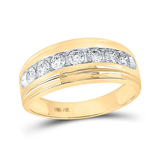 14K Yellow Gold Mens Round Diamond Wedding Band Ring 7/8 Cttw, Mens Size: 7-13