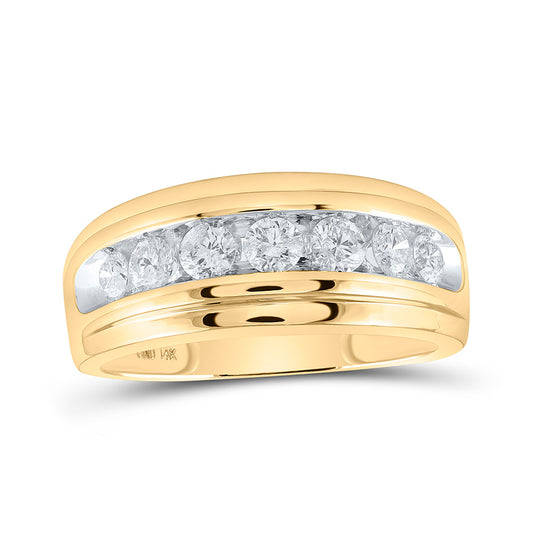 14K Yellow Gold Mens Round Diamond Wedding Channel-Set Band Ring 1 Cttw, Mens Size: 7-13