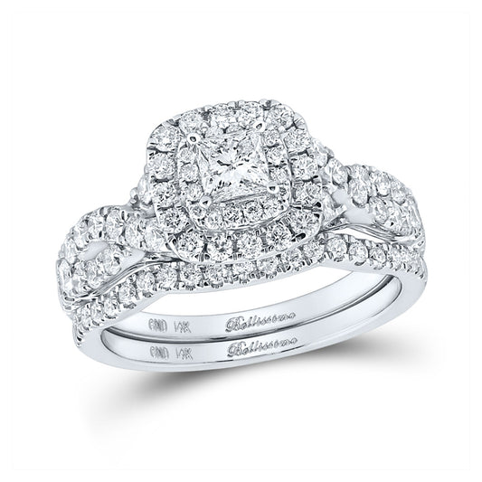 14K White Or Yellow Gold Princess Diamond Halo Bridal Wedding Ring Band Set, Womens Size: 5-10
