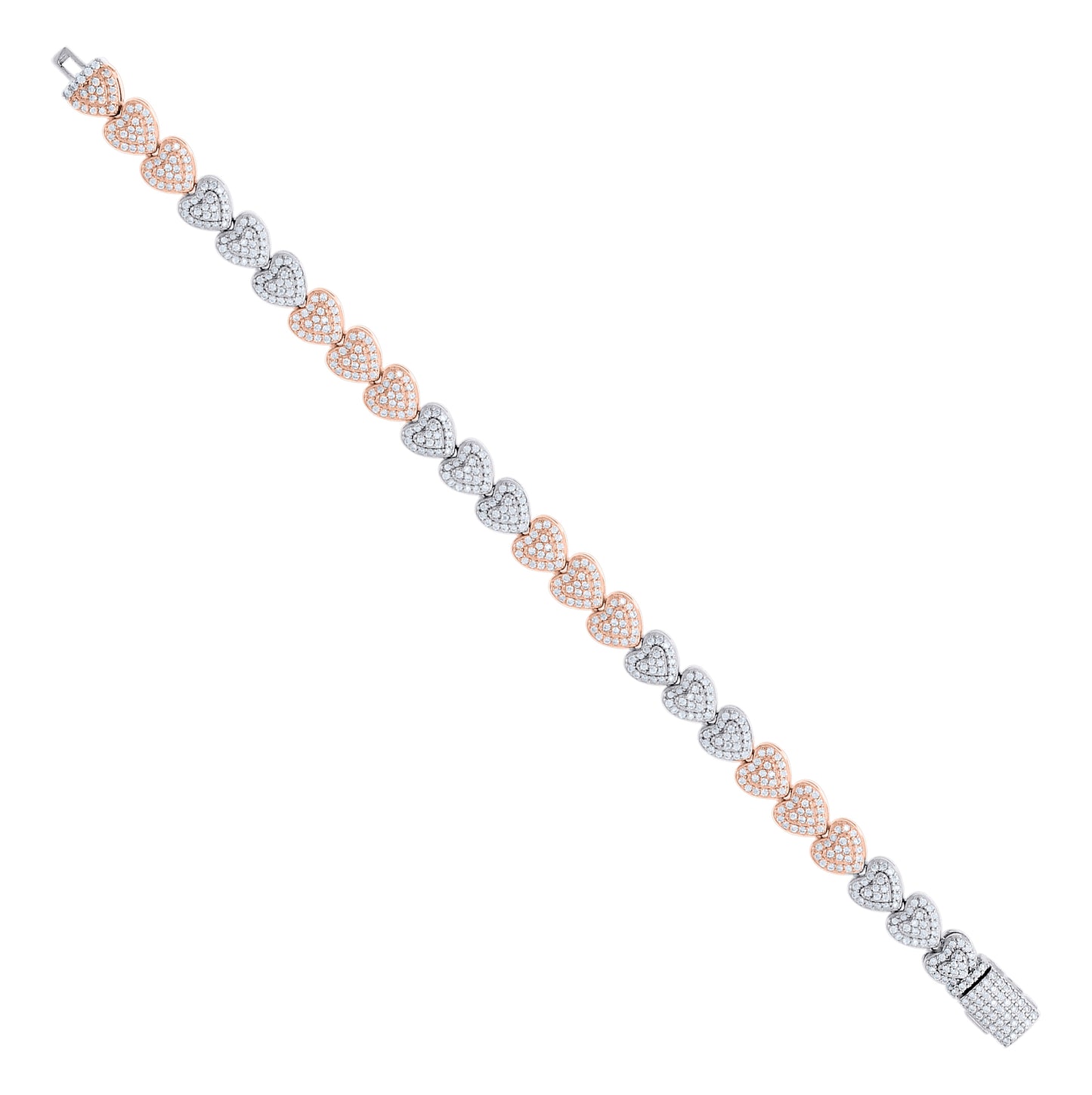 Sterling Silver Rose-Tone Womens Moissanite Heart Link Bracelet 7 Inches– Elegant Jewelry Gift for Birthday, Anniversary, Engagement, Wedding