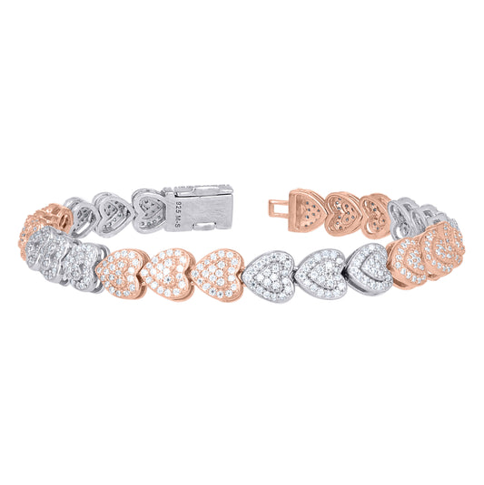 Sterling Silver Rose-Tone Womens Moissanite Heart Link Bracelet 7 Inches– Elegant Jewelry Gift for Birthday, Anniversary, Engagement, Wedding