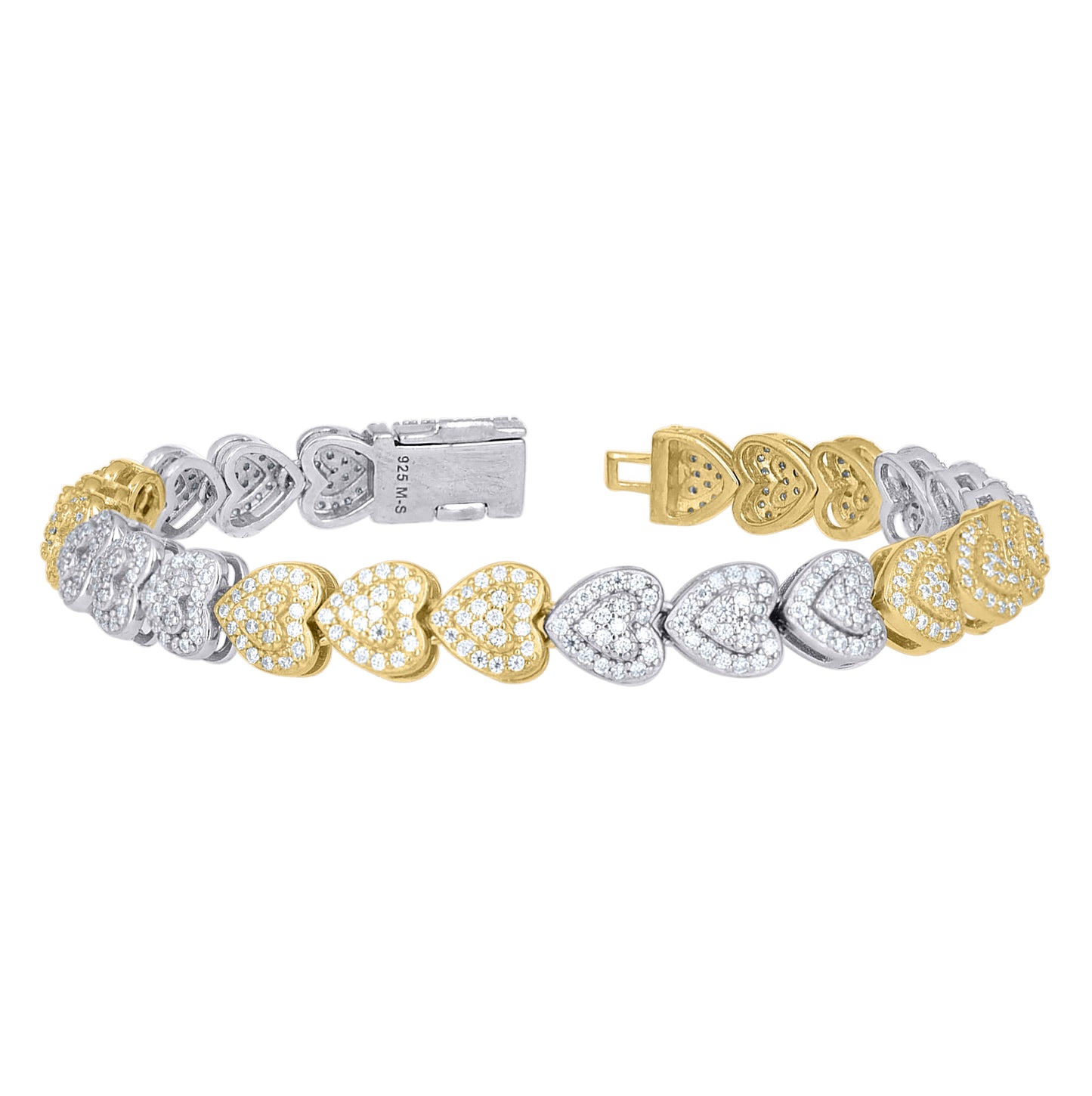 Sterling Silver Rose-Tone Womens Moissanite Heart Link Bracelet 7 Inches– Elegant Jewelry Gift for Birthday, Anniversary, Engagement, Wedding