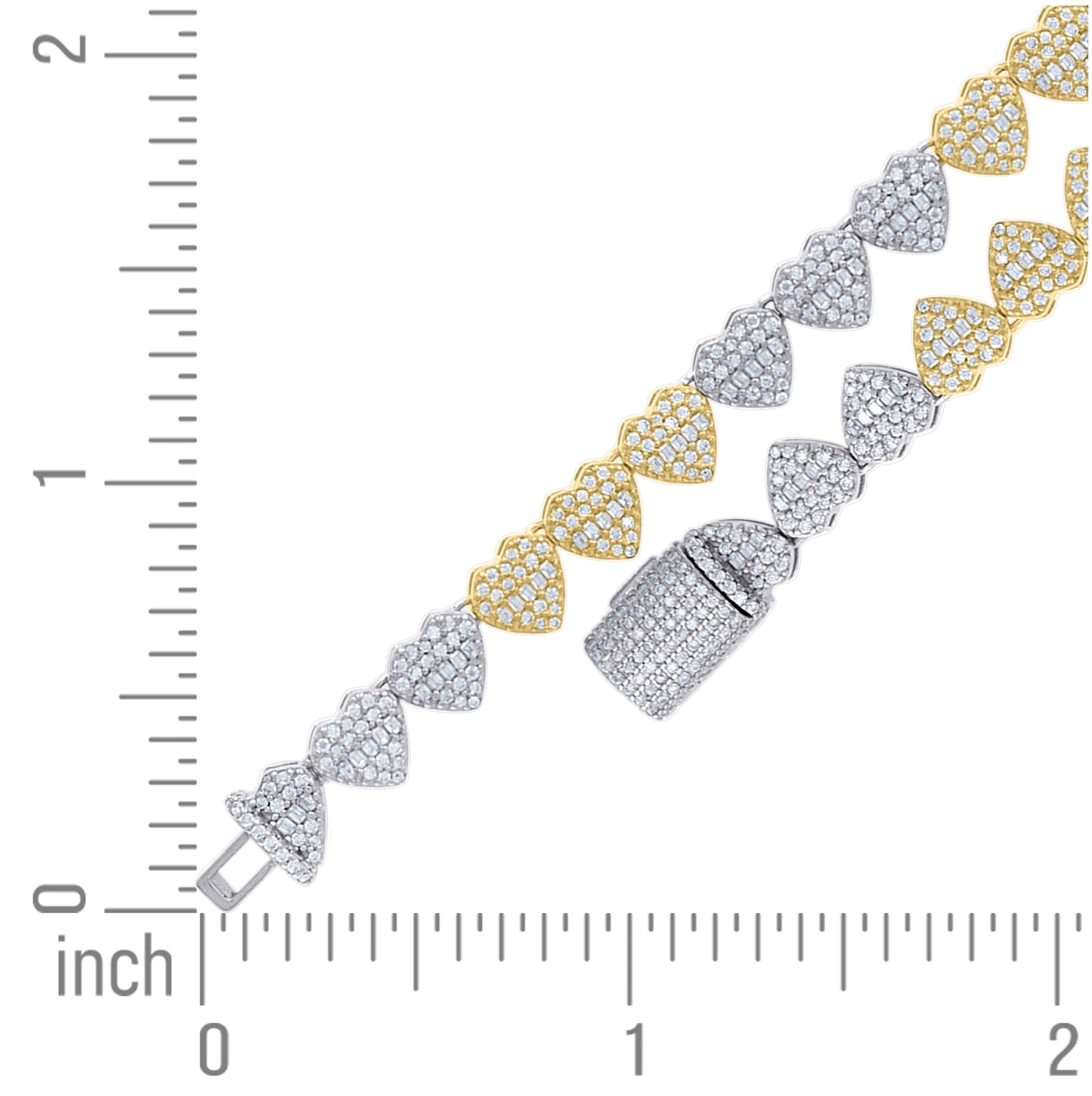 Sterling Silver Rose-Tone Womens Baguette Round Moissanite Heart Link Bracelet 8 Inches– Elegant Jewelry Gift for Birthday, Anniversary, Engagement, Wedding
