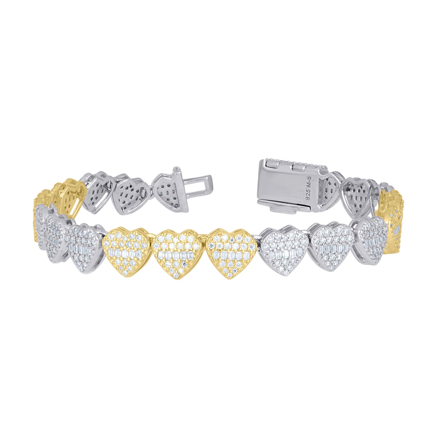 Sterling Silver Rose-Tone Womens Baguette Round Moissanite Heart Link Bracelet 8 Inches– Elegant Jewelry Gift for Birthday, Anniversary, Engagement, Wedding