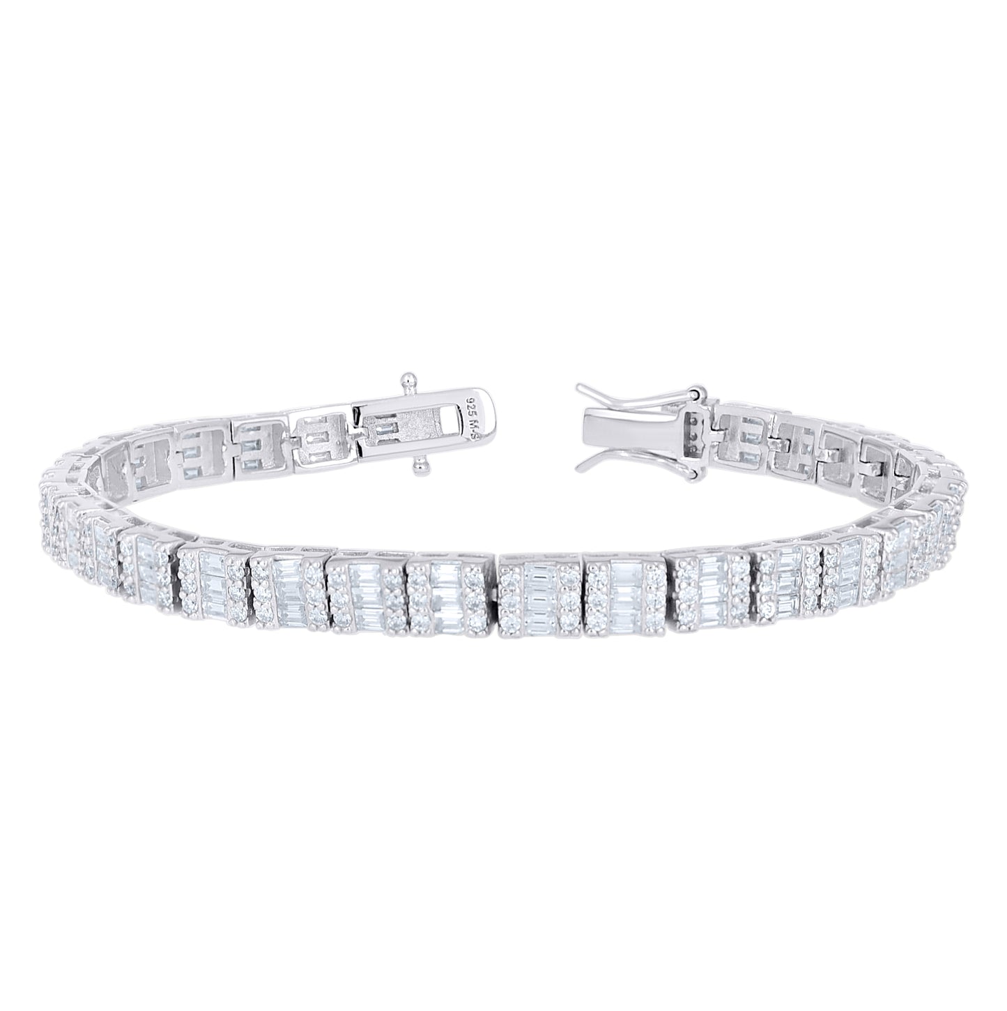 Sterling Silver Womens Baguette Round Moissanite Square Tennis Chain Bracelet 7 Inches– Elegant Jewelry Gift for Birthday, Anniversary, Engagement, Wedding