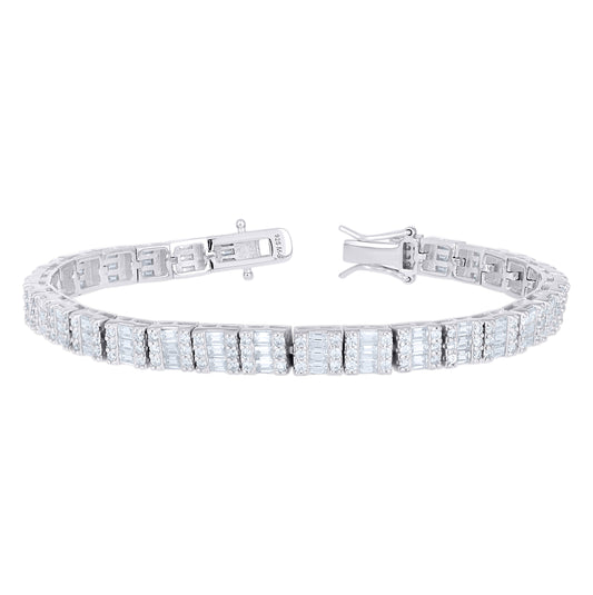 Sterling Silver Womens Baguette Round Moissanite Square Tennis Chain Bracelet 7 Inches– Elegant Jewelry Gift for Birthday, Anniversary, Engagement, Wedding