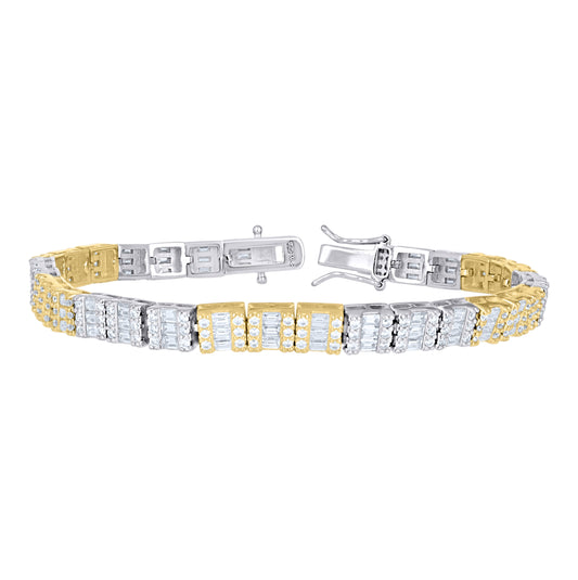 Sterling Silver Yellow-Tone Womens Moissanite Square Tennis Chain Bracelet 7.5 Inches– Elegant Jewelry Gift for Birthday, Anniversary, Engagement, Wedding