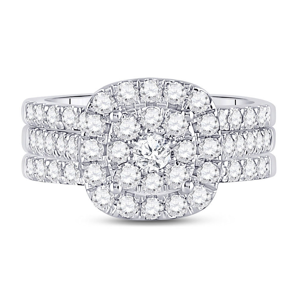 14K White Gold Round Diamond 3-Piece Bridal Wedding Ring Band Set 1-1/2 Cttw, Womens Size: 5-10