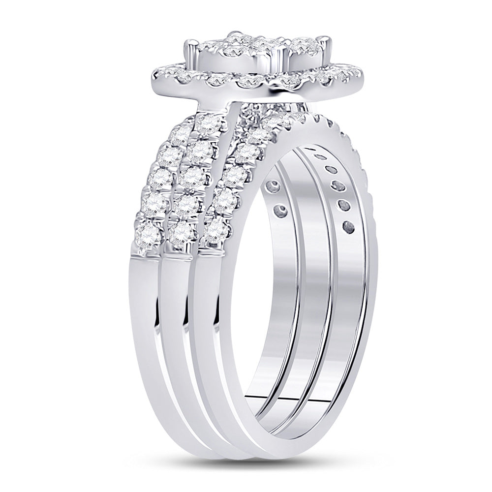 14K White Gold Round Diamond 3-Piece Bridal Wedding Ring Band Set 1-1/2 Cttw, Womens Size: 5-10