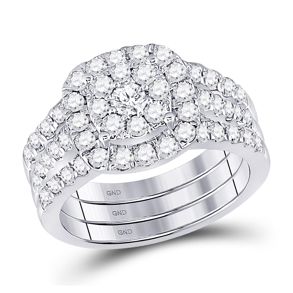 14K White Gold Round Diamond 3-Piece Bridal Wedding Ring Band Set 1-1/2 Cttw, Womens Size: 5-10