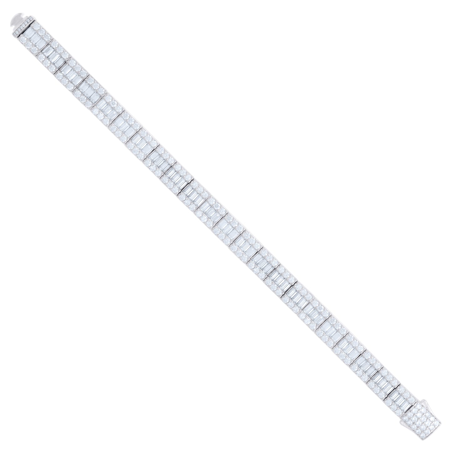 Sterling Silver Unisex Baguette Round Moissanite Square Tennis Chain Bracelet 7 Inches– Elegant Jewelry Gift for Birthday, Anniversary, Engagement, Wedding