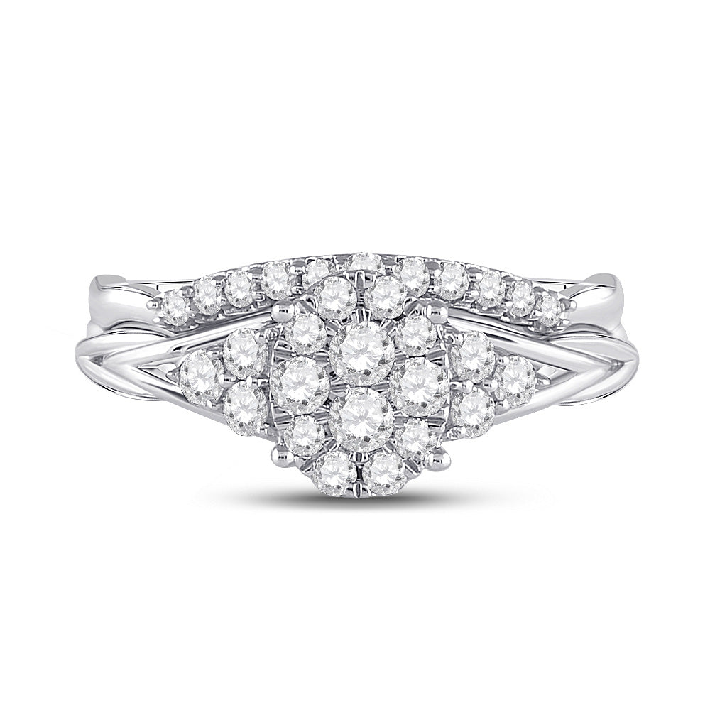 10K White Gold Round Diamond Bridal Wedding Ring Band Set 5/8 Cttw, Womens Size: 5-10
