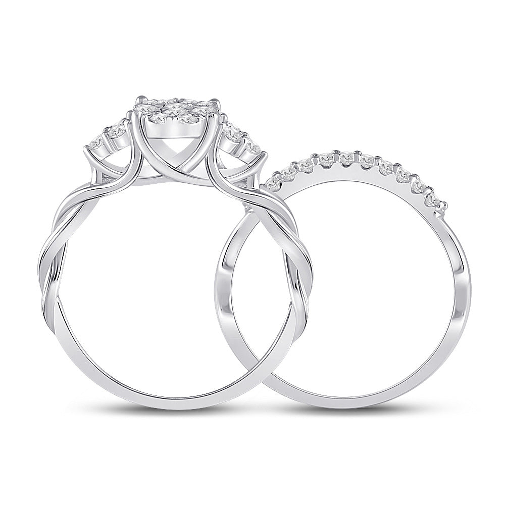 10K White Gold Round Diamond Bridal Wedding Ring Band Set 5/8 Cttw, Womens Size: 5-10