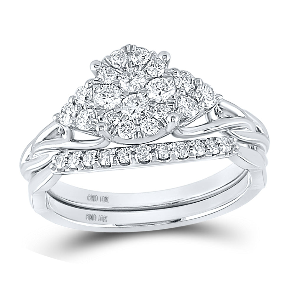10K White Gold Round Diamond Bridal Wedding Ring Band Set 5/8 Cttw, Womens Size: 5-10