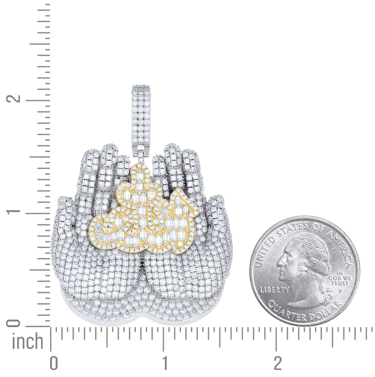 Sterling Silver Yellow-Tone Mens Baguette Round Moissanite Allah Praying Hands Religious Pendant – Elegant Jewelry Gift for Birthday, Anniversary, Engagement, Wedding
