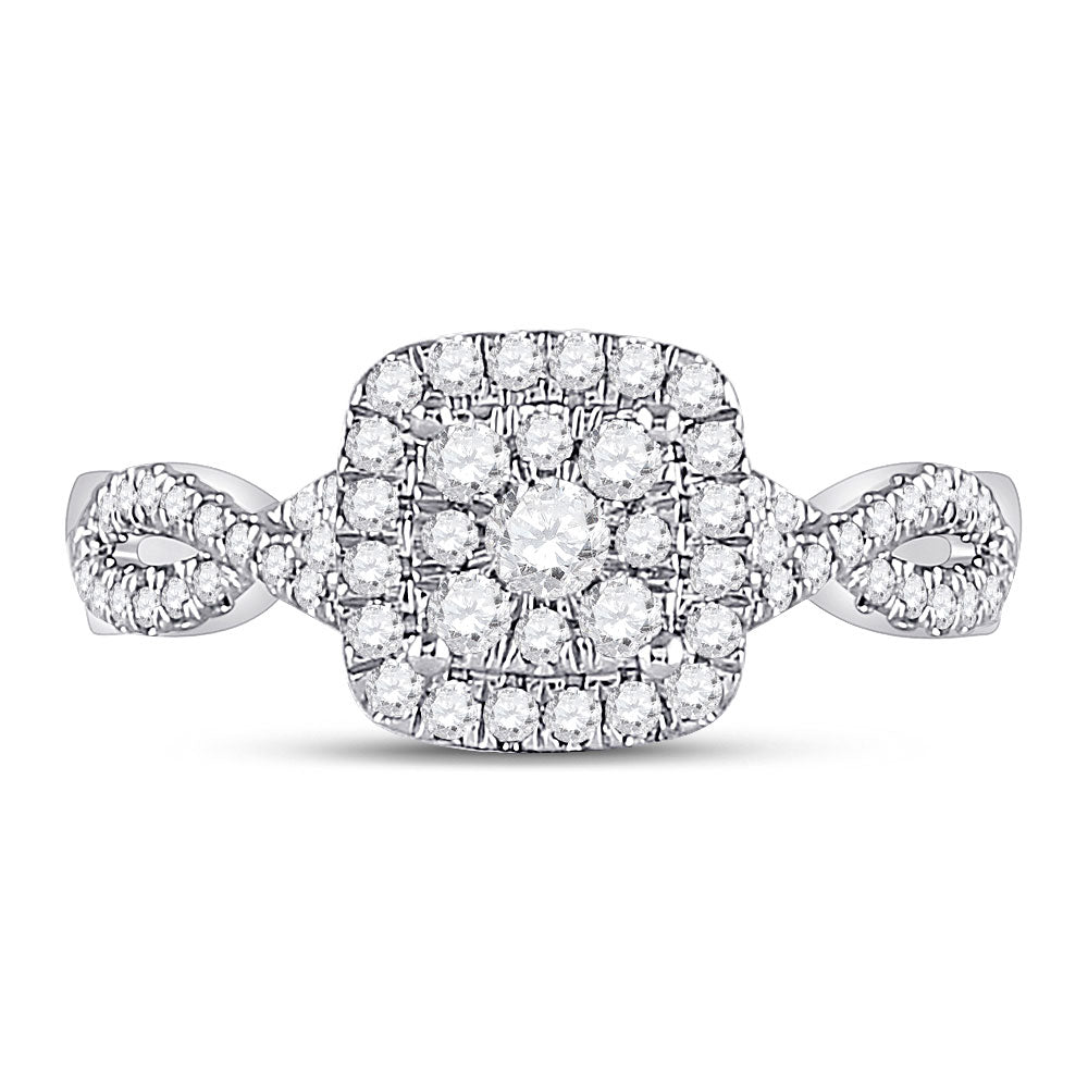 10K White Gold Womens Round Diamond Square Cluster Ring 1/2 Cttw, Womens Size: 5-10