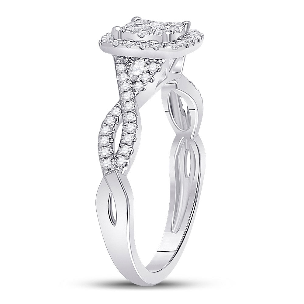 10K White Gold Womens Round Diamond Square Cluster Ring 1/2 Cttw, Womens Size: 5-10