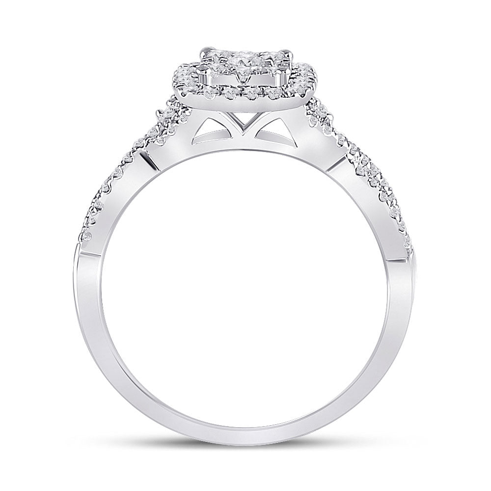10K White Gold Womens Round Diamond Square Cluster Ring 1/2 Cttw, Womens Size: 5-10