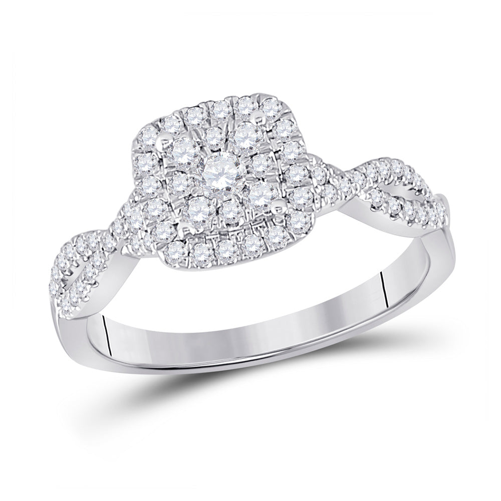 10K White Gold Womens Round Diamond Square Cluster Ring 1/2 Cttw, Womens Size: 5-10
