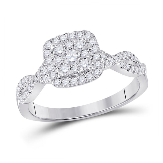 10K White Gold Womens Round Diamond Square Cluster Ring 1/2 Cttw, Womens Size: 5-10