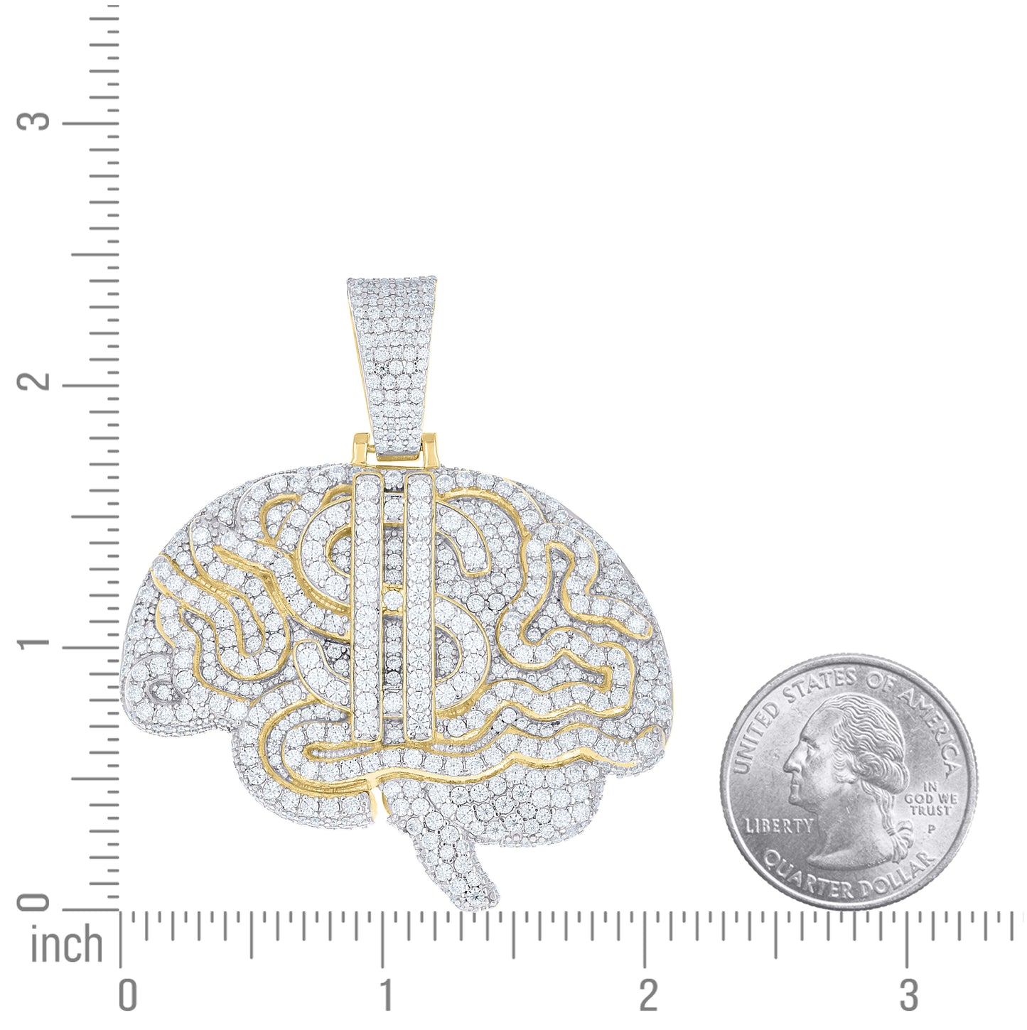 Sterling Silver Yellow-Tone Mens Moissanite Dollar Sign Brain Fashion Pendant – Elegant Jewelry Gift for Birthday, Anniversary, Engagement, Wedding