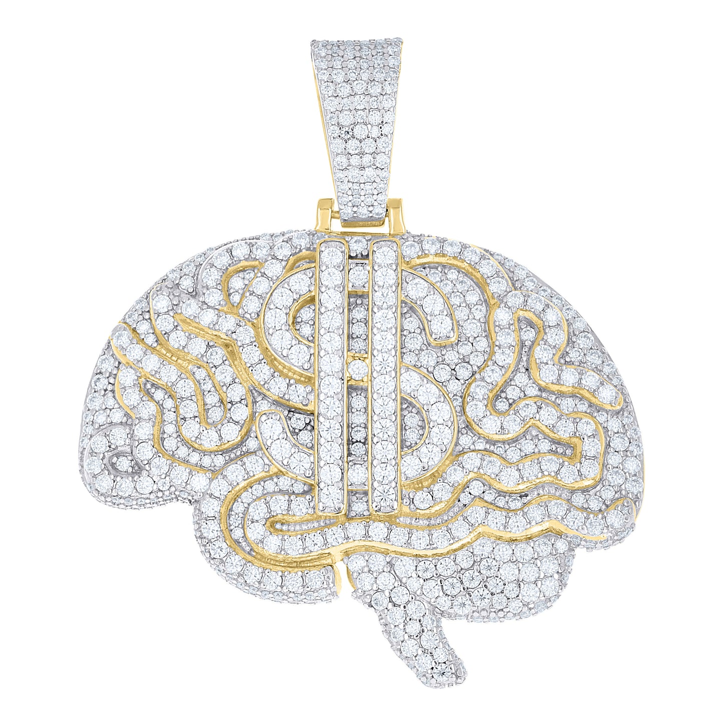 Sterling Silver Yellow-Tone Mens Moissanite Dollar Sign Brain Fashion Pendant – Elegant Jewelry Gift for Birthday, Anniversary, Engagement, Wedding