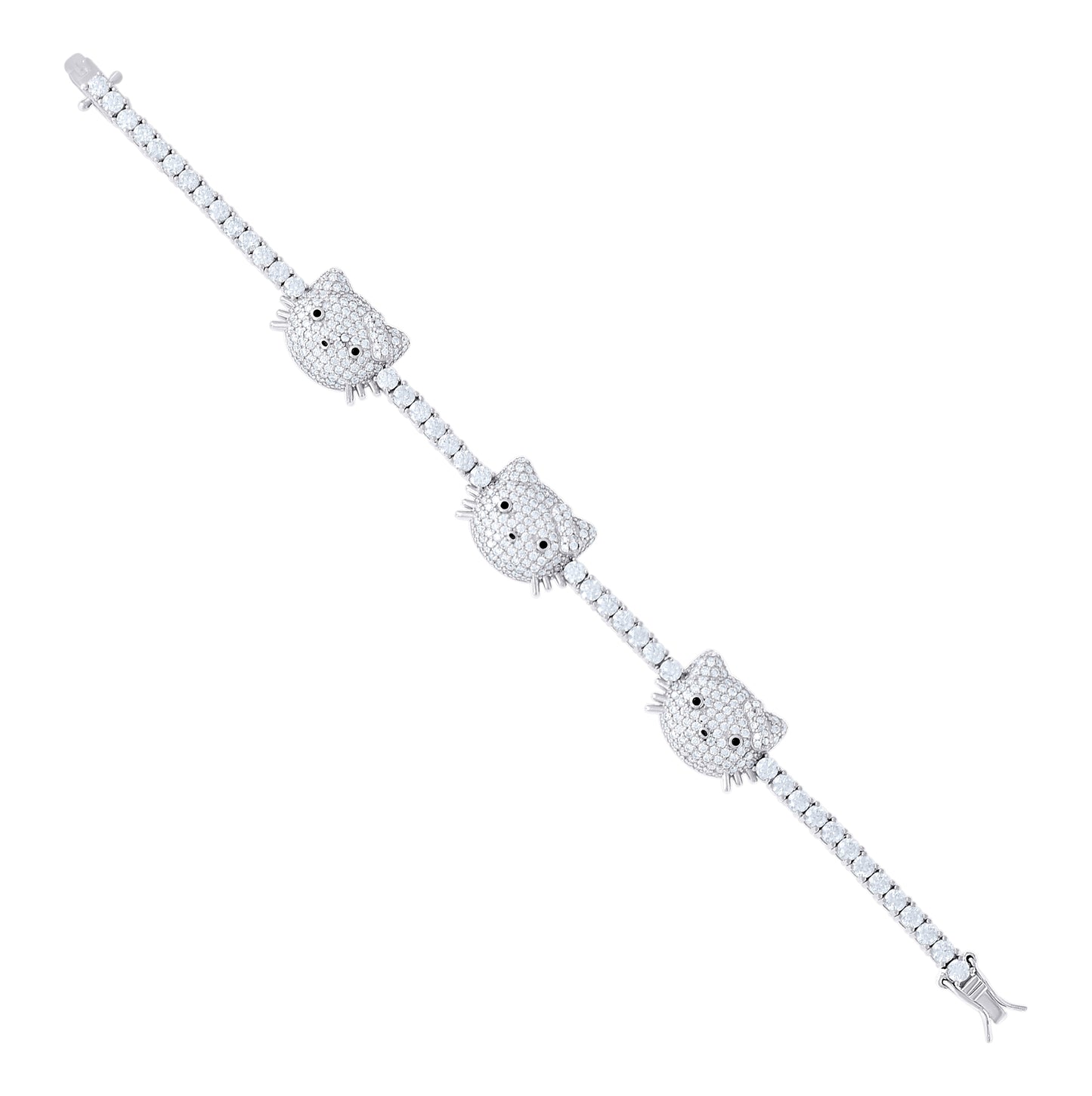 Sterling Silver Womens Moissanite Enameled Hello Kitty Charm Bracelet– Elegant Jewelry Gift for Birthday, Anniversary, Engagement, Wedding
