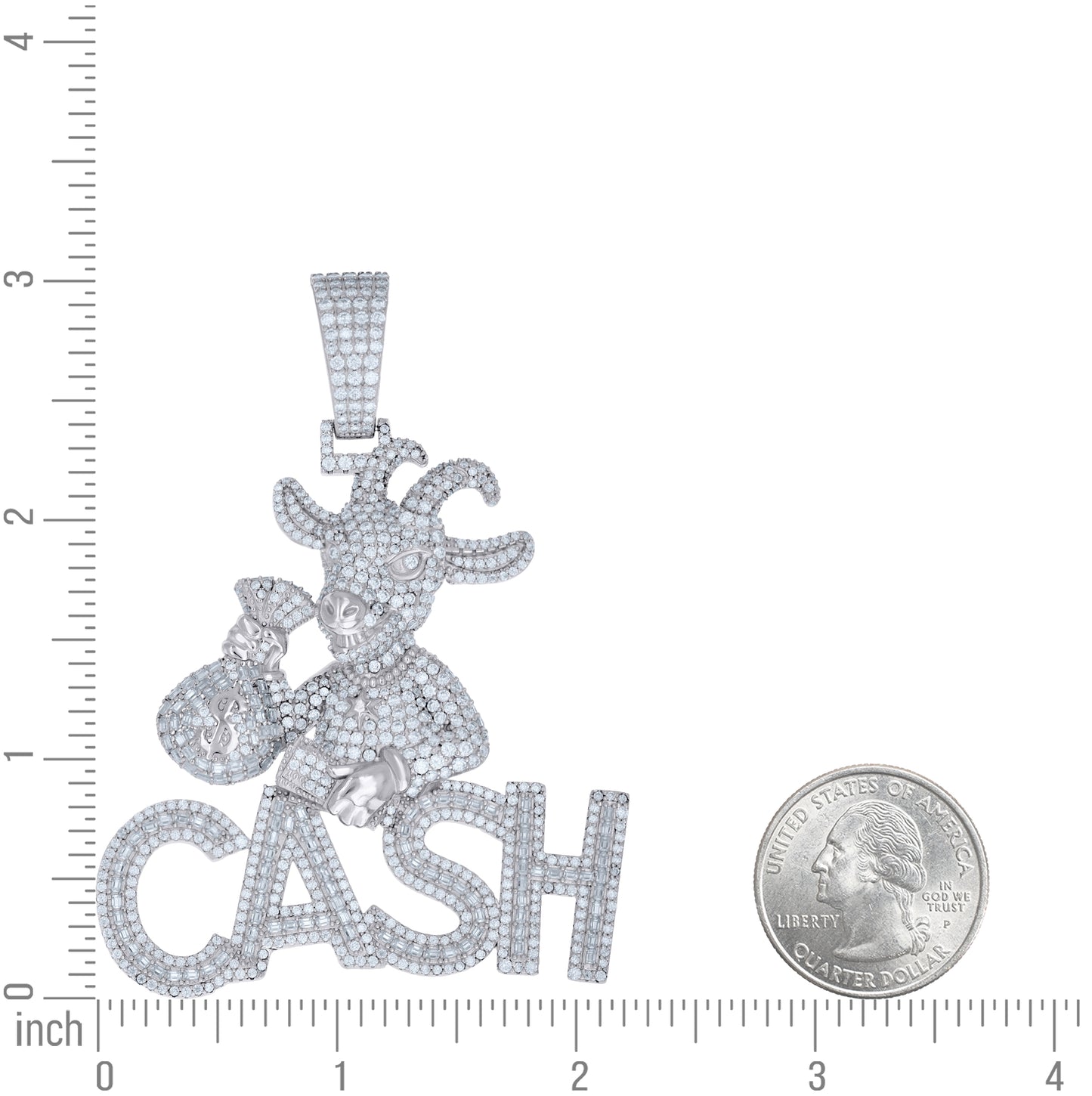 Sterling Silver Mens Baguette Round Moissanite Goat Money Bag CASH Currency Pendant – Elegant Jewelry Gift for Birthday, Anniversary, Engagement, Wedding