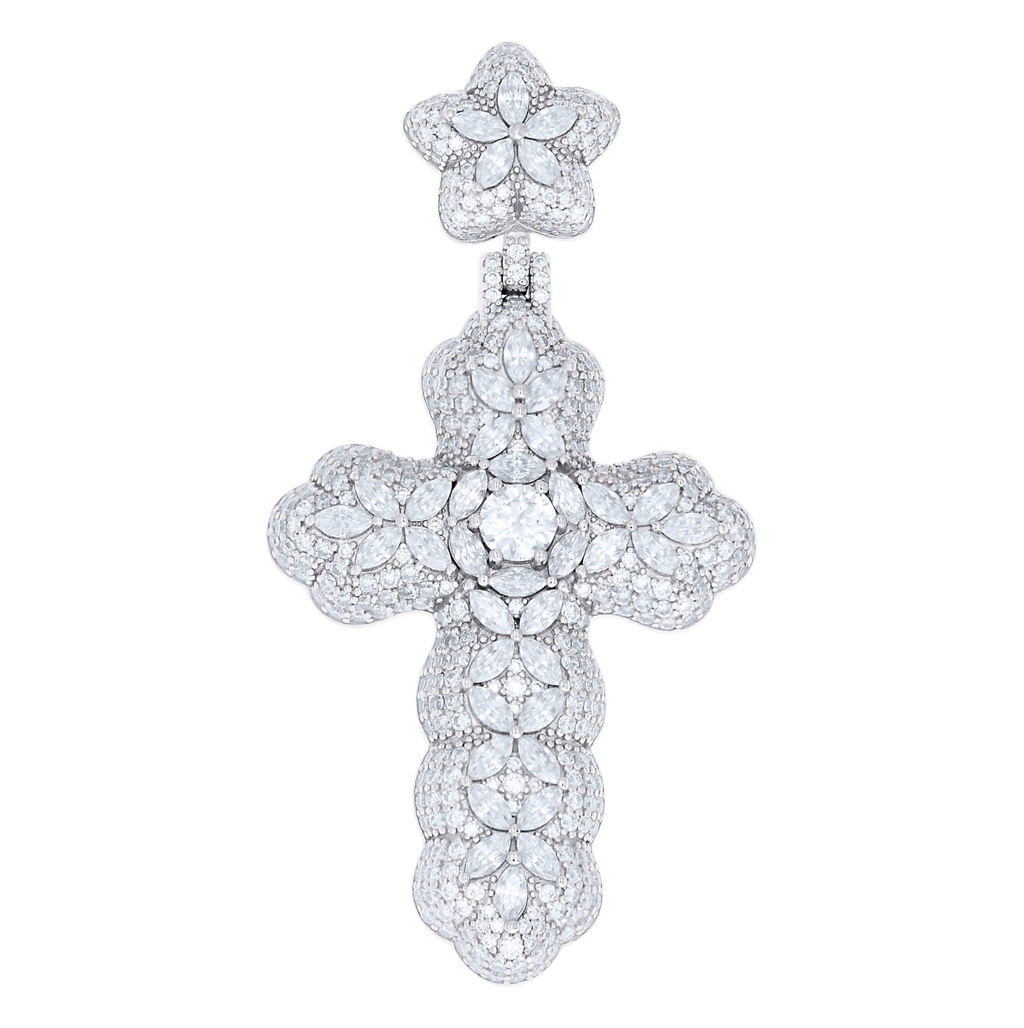 Sterling Silver Mens Marquise Round Moissanite Cross Religious Pendant – Elegant Jewelry Gift for Birthday, Anniversary, Engagement, Wedding